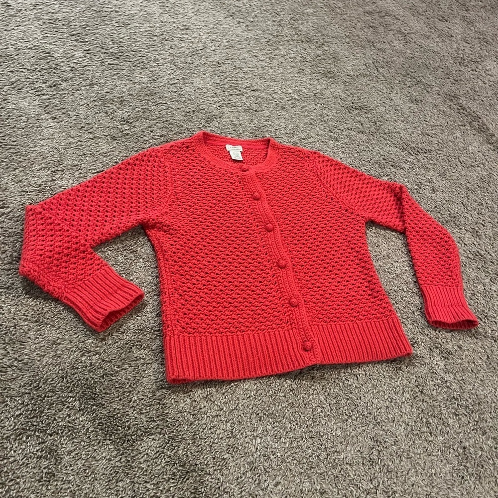 90s L.L. Bean Red Cottagecore Wool/Angora Blend Heritage Knitwear Cardigan Large - Picture 2 of 9